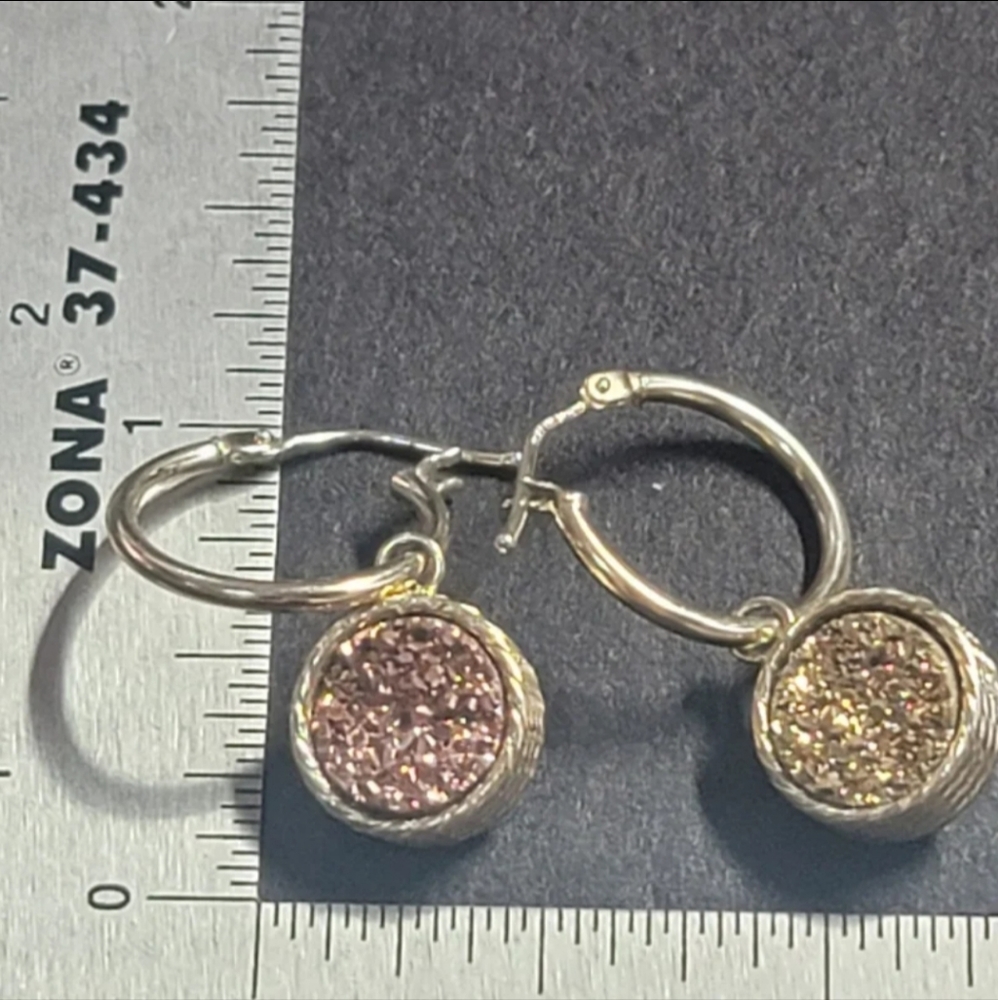 E126 14k Gold Reversable Drusy Quartz Earrings